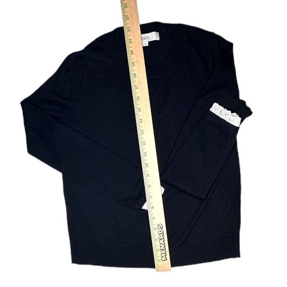 Loft Black Crew Neck Wool Blend Sweater Lace Cuffs - Size XS - Picture 3 of 7